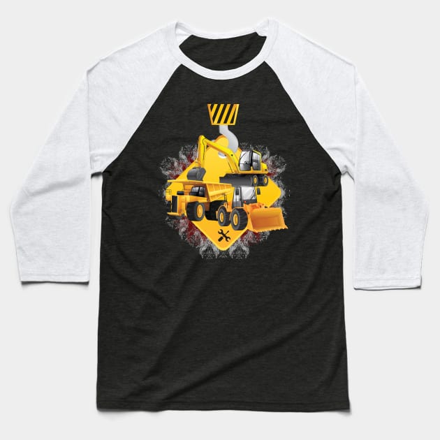 'Yellow Trucks and Diggers' Awesome Truck Gift Baseball T-Shirt by ourwackyhome